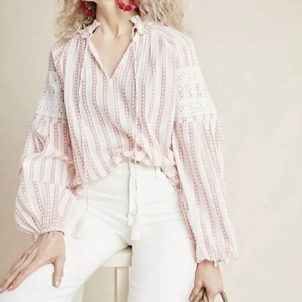 Anthropologie Denova Peasant Prairie Blouse Top Cottage Core Size Small